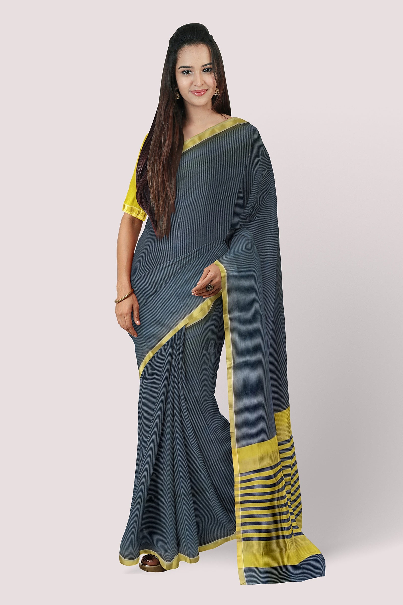 Rehwa Navy Blue Silk Cotton Maheshwari Handloom Saree
