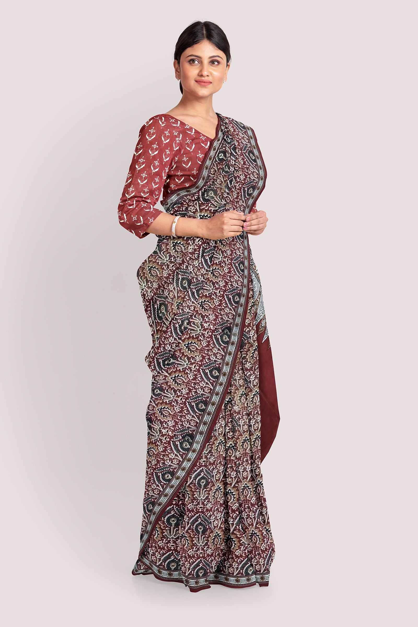 VAAGM WORLD HANDBLOCK PRINTED MUL COTTON SAREE