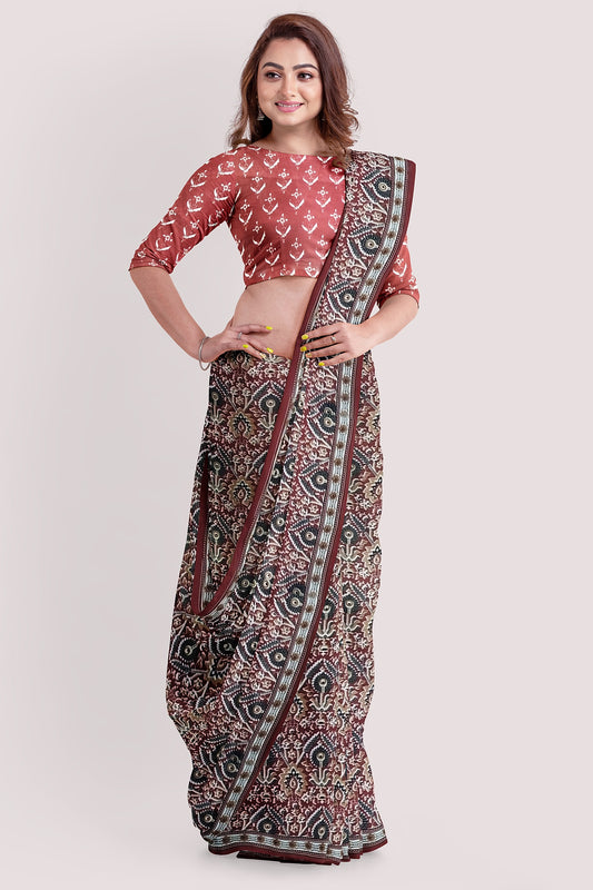 VAAGM WORLD HANDBLOCK PRINTED MUL COTTON SAREE