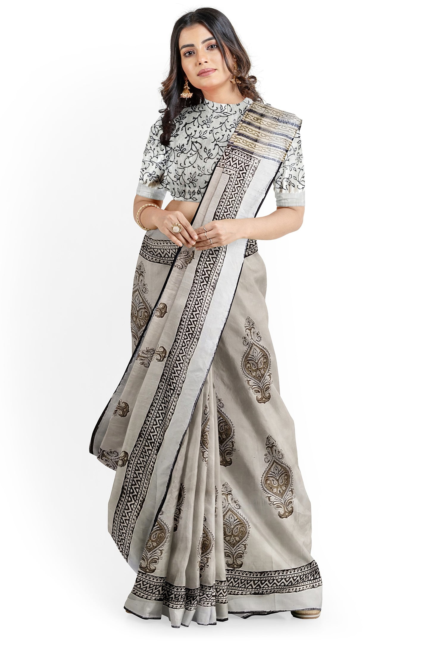 VAAGMI WORLD LINE COTTON THE CONCH HANDBLOCK PRINT SAREE