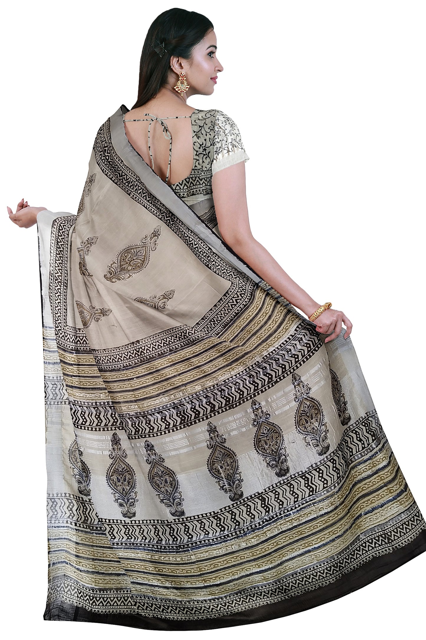VAAGMI WORLD LINE COTTON THE CONCH HANDBLOCK PRINT SAREE