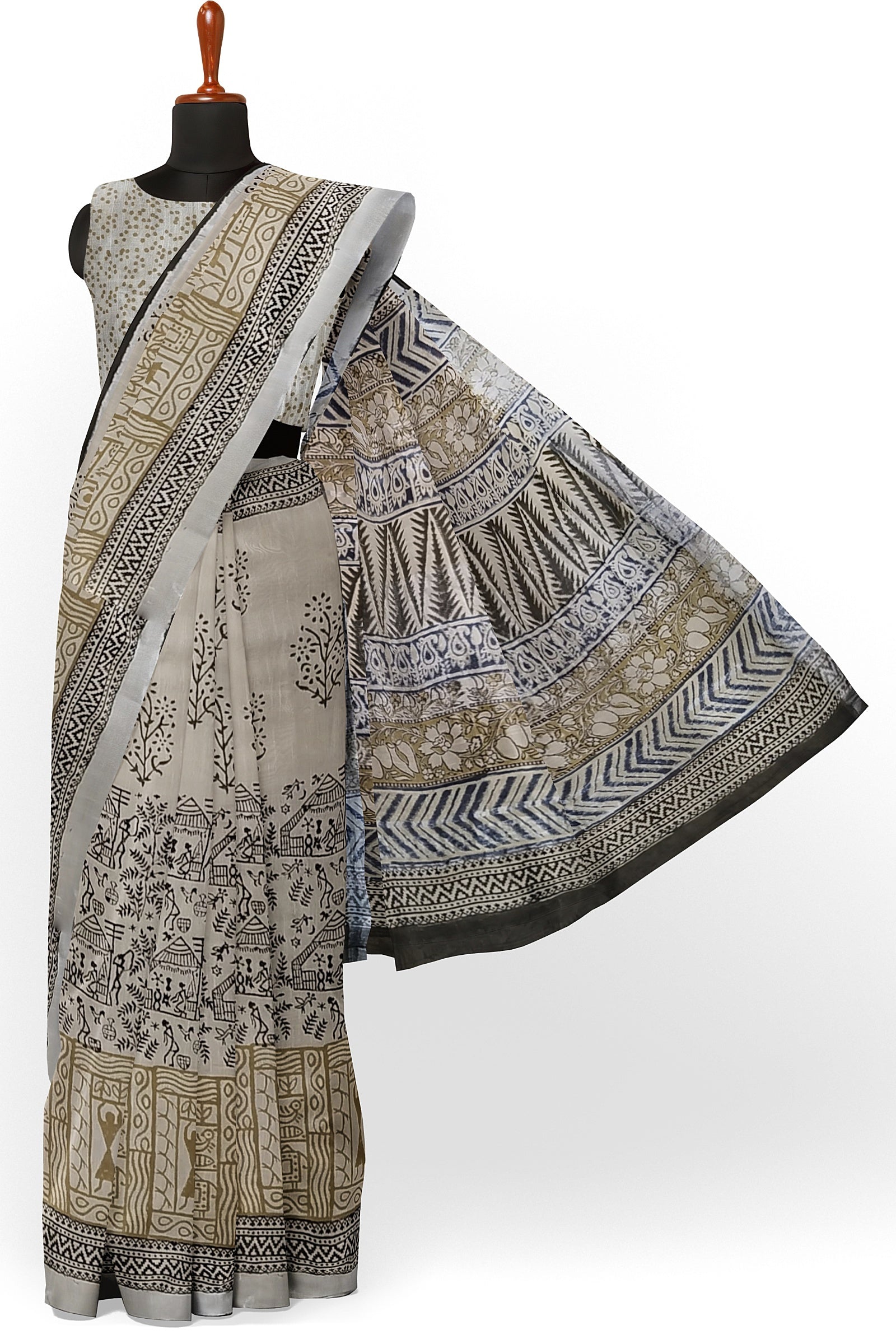 VAAGMI WORLD LINE COTTON KUTUMB HANDBLOCK PRINT SAREE