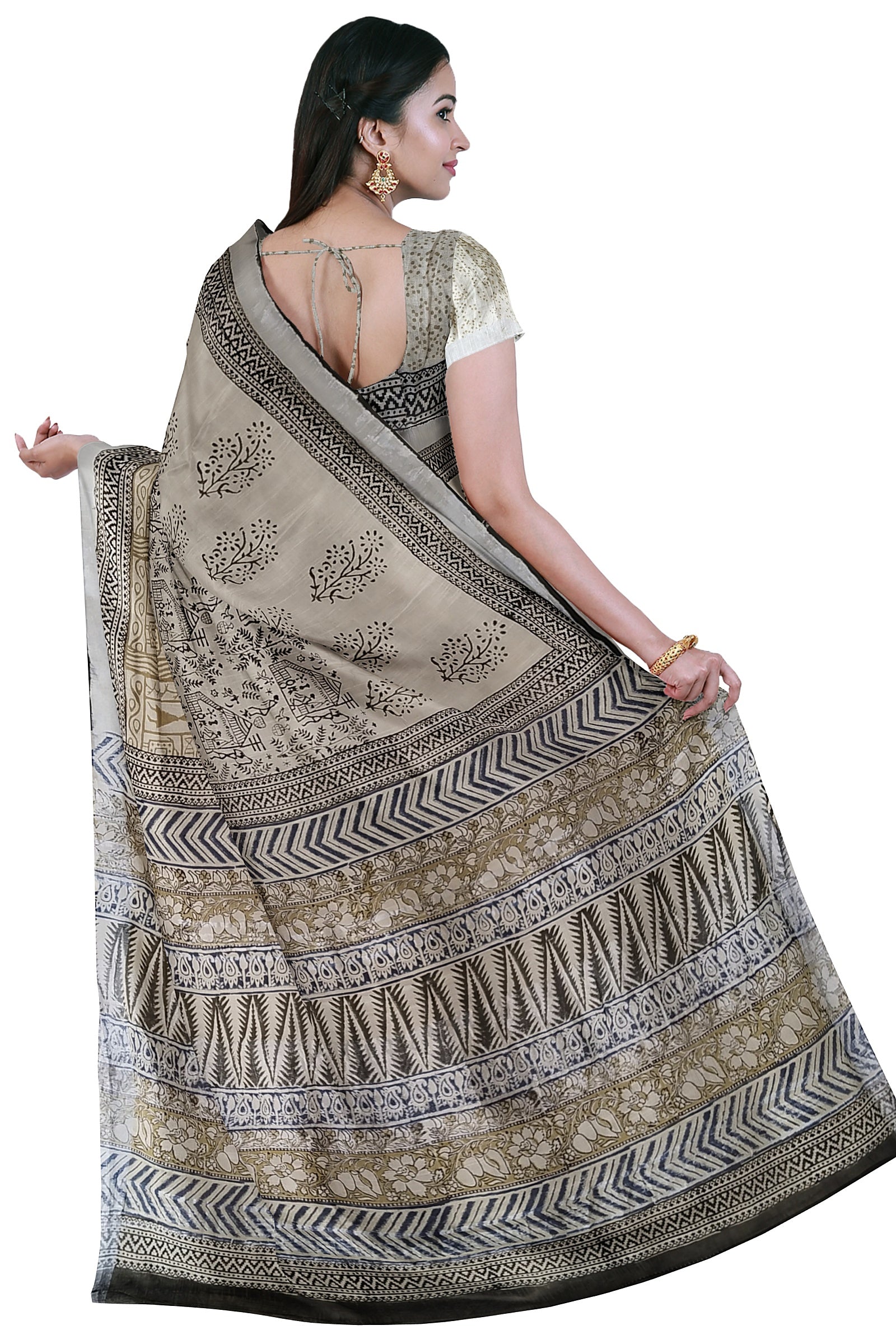 VAAGMI WORLD LINE COTTON KUTUMB HANDBLOCK PRINT SAREE