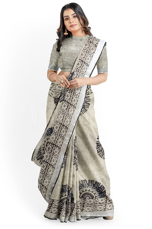 VAAGMI WORLD LINE COTTON INDIGO CHAKRA HANDBLOCK PRINT SAREE