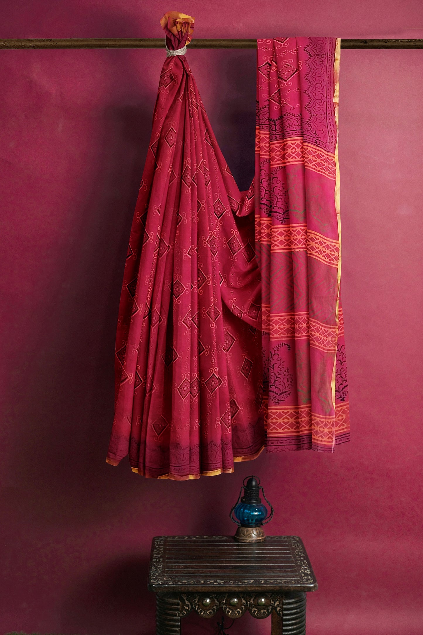 VAAGMI WORLD Handblock Print Mul Cotton Saree