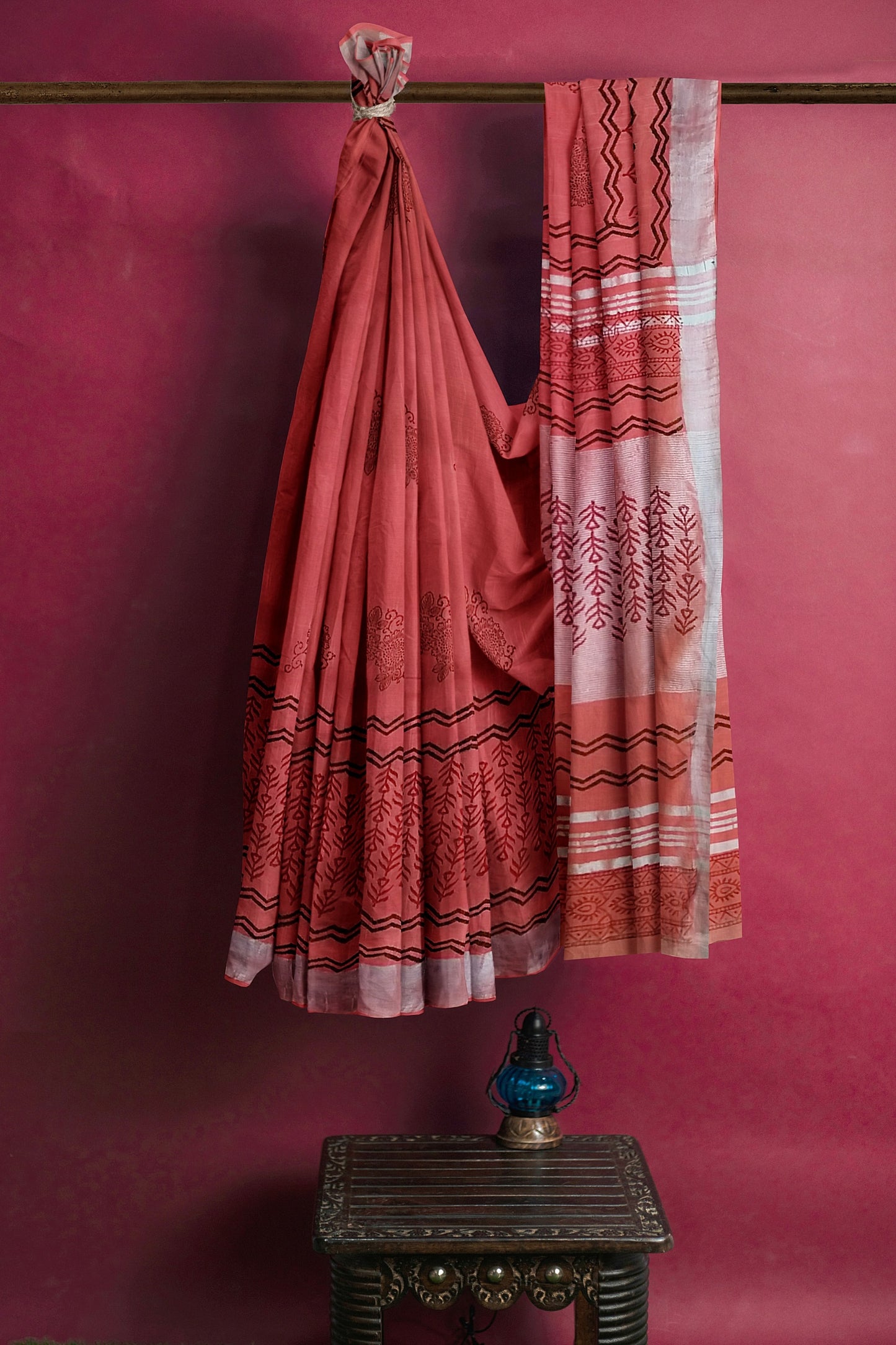 VAAGMI WORLD HANDBLOCK PRINTED LINEN COTTON SAREE