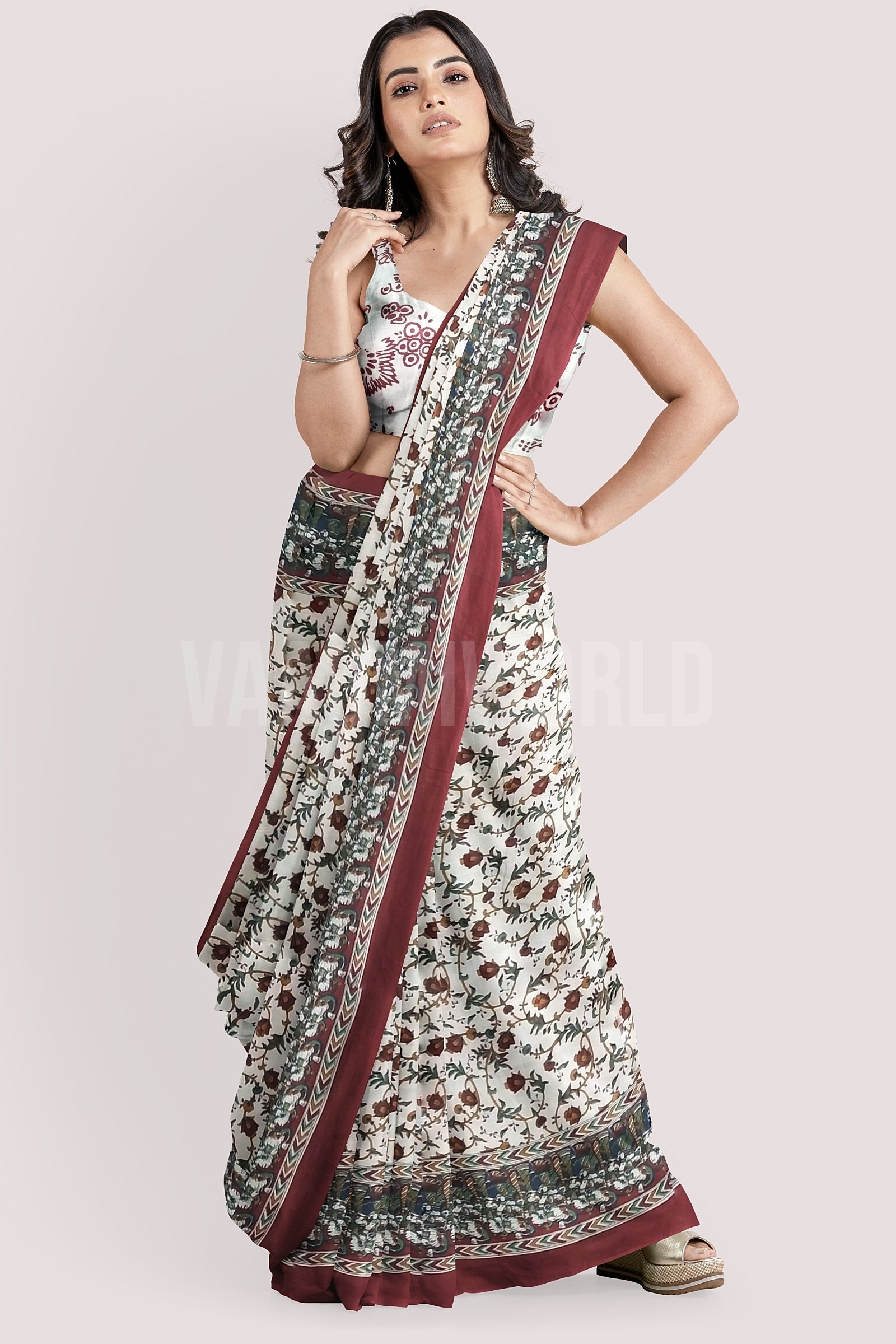 VAAGM WORLD HANDBLOCK PRINTED MUL COTTON SAREE