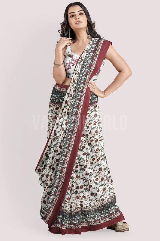 VAAGM WORLD HANDBLOCK PRINTED MUL COTTON SAREE