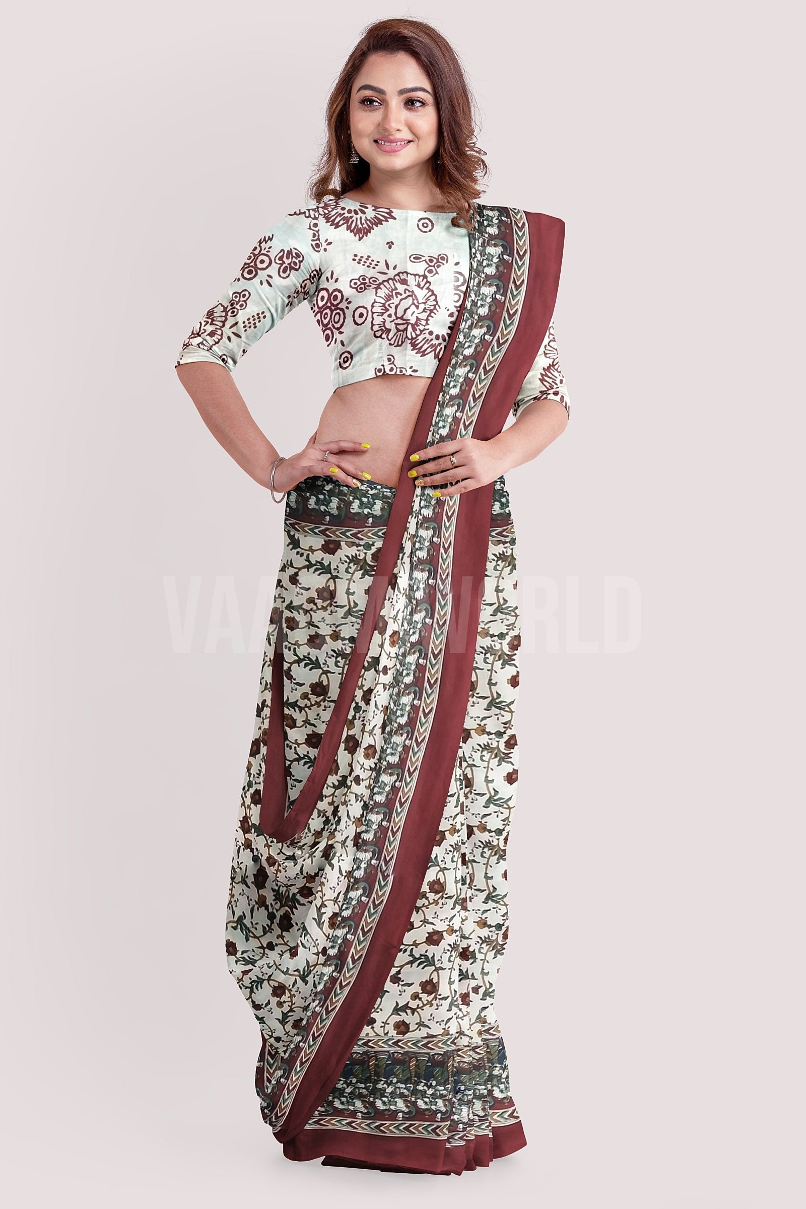 VAAGM WORLD HANDBLOCK PRINTED MUL COTTON SAREE