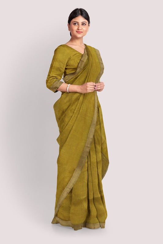 Vaagmi Exclusive Lemon Yellow Color Silk Cotton Maheshwari Saree