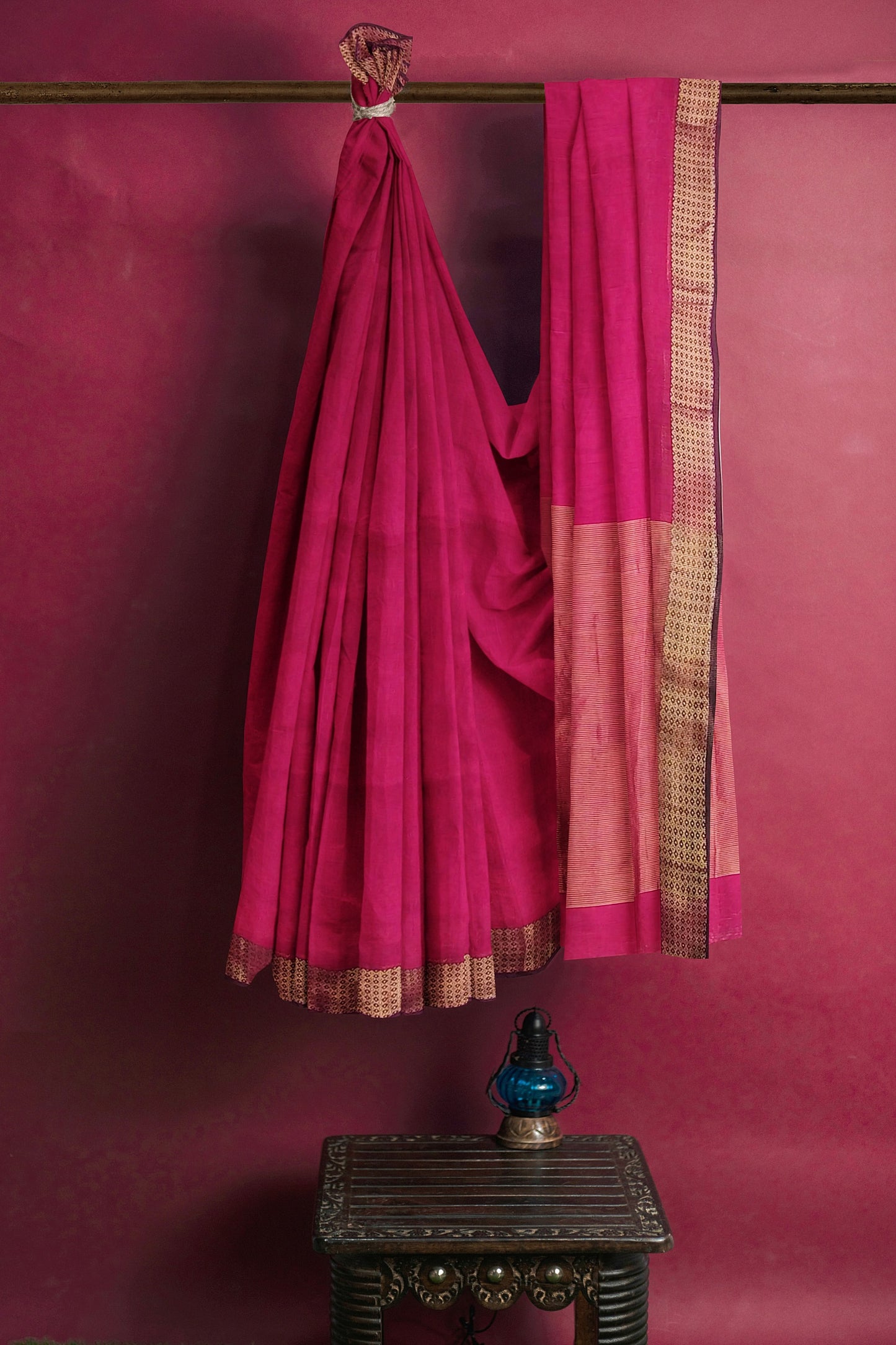 Vaagmi Exclusive Magenta Pink Silk Cotton Maheshwari Saree