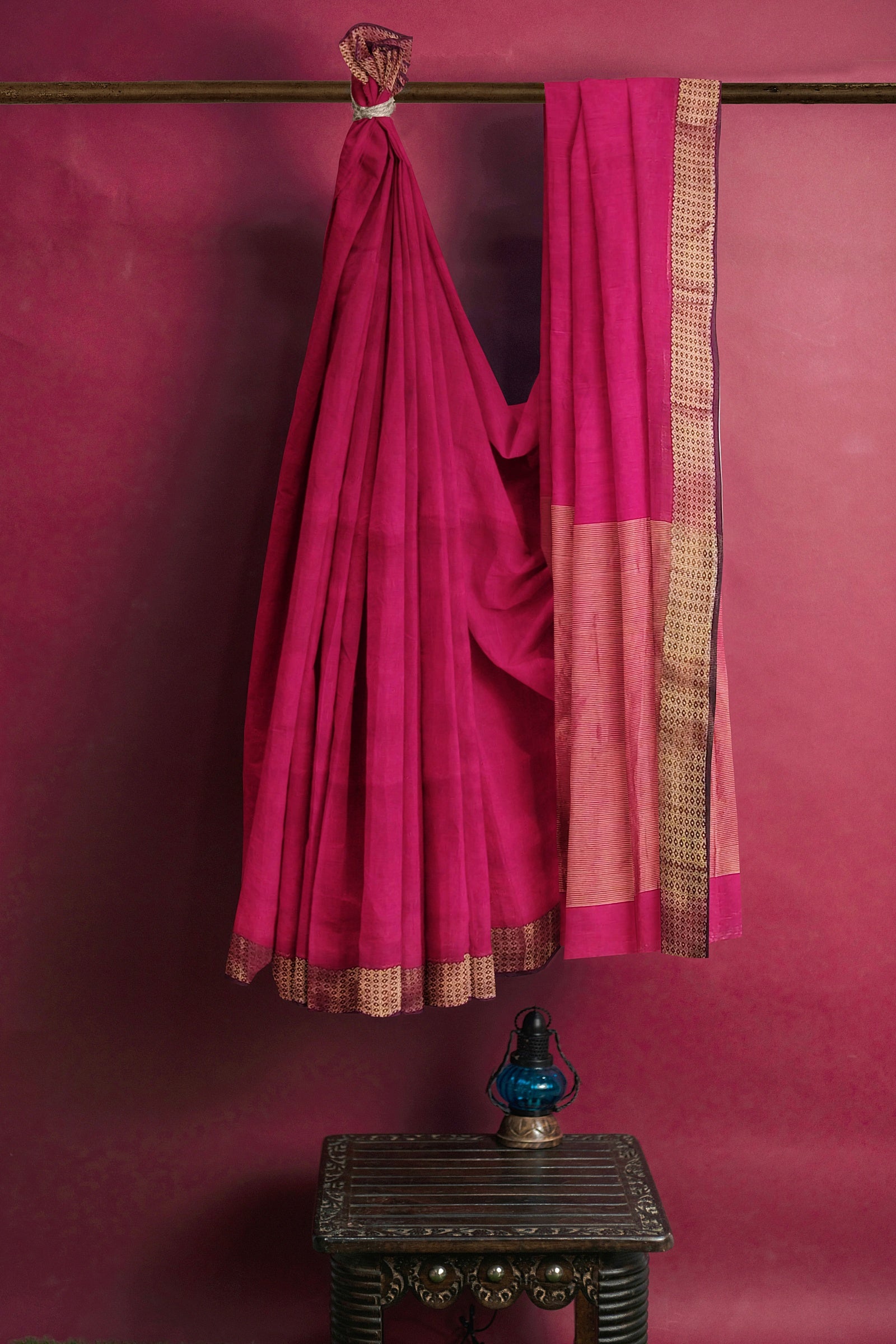 Vaagmi Exclusive Magenta Pink Silk Cotton Maheshwari Saree