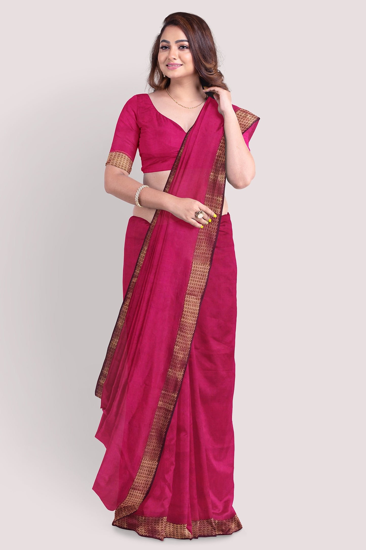 Vaagmi Exclusive Magenta Pink Silk Cotton Maheshwari Saree