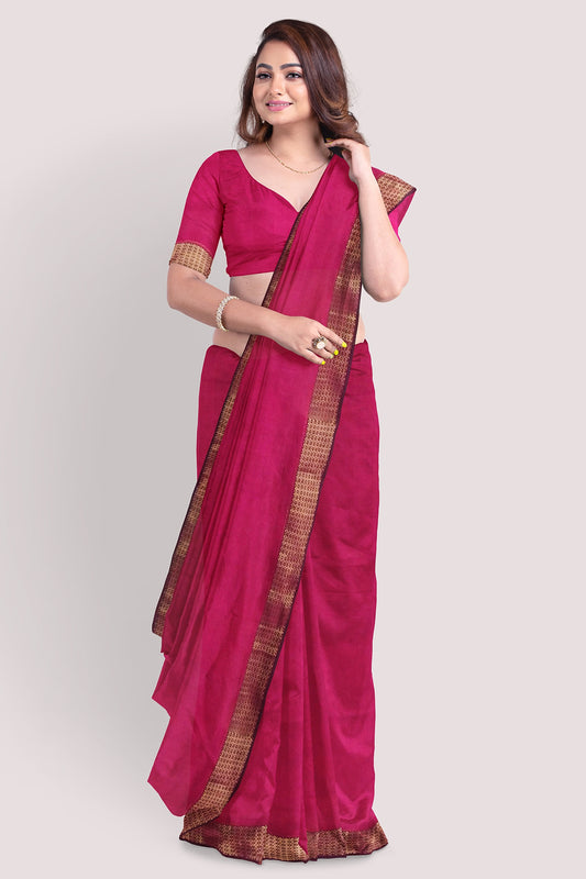 Vaagmi Exclusive Magenta Pink Silk Cotton Maheshwari Saree