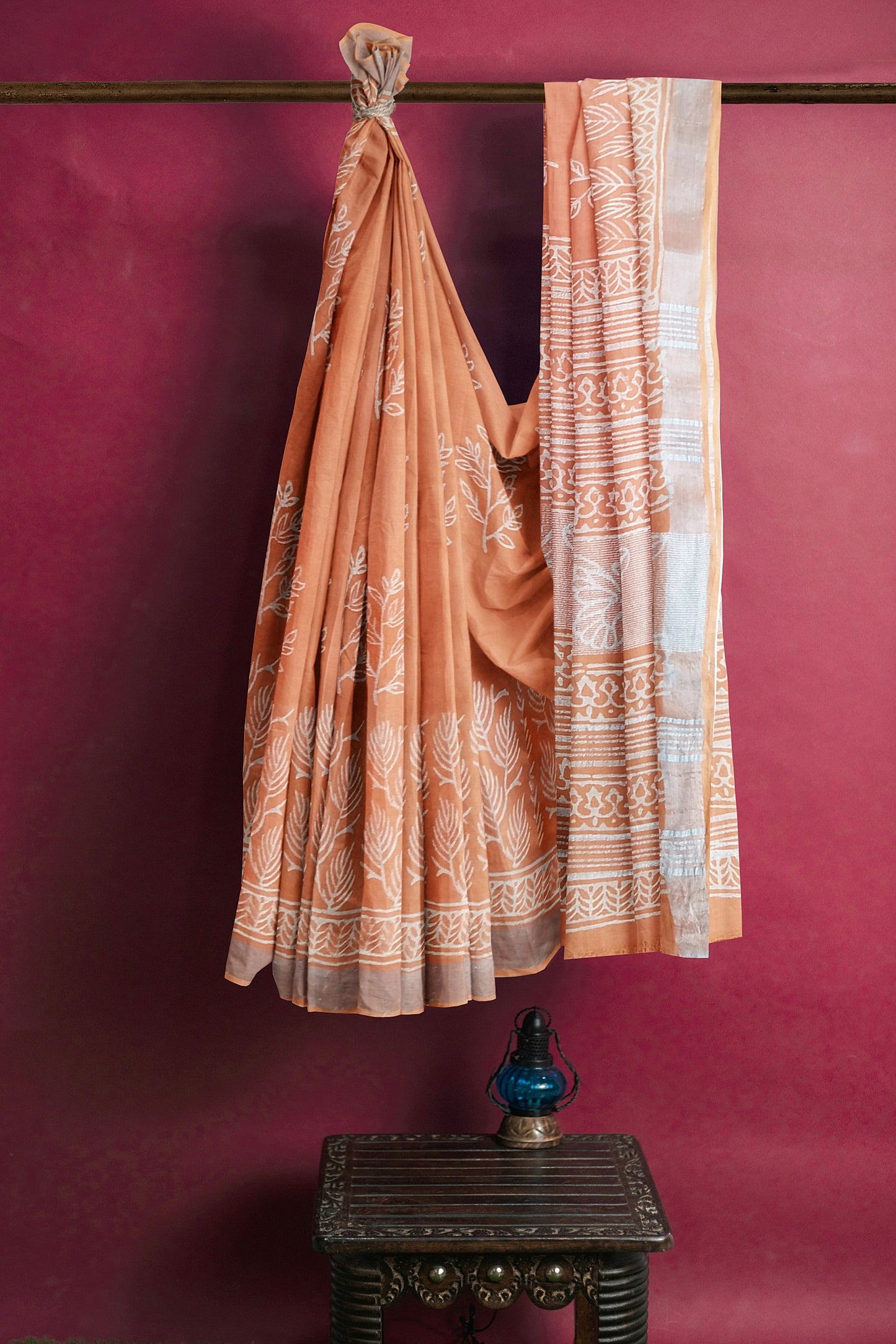 vaagmi world handblock printed linen cotton saree