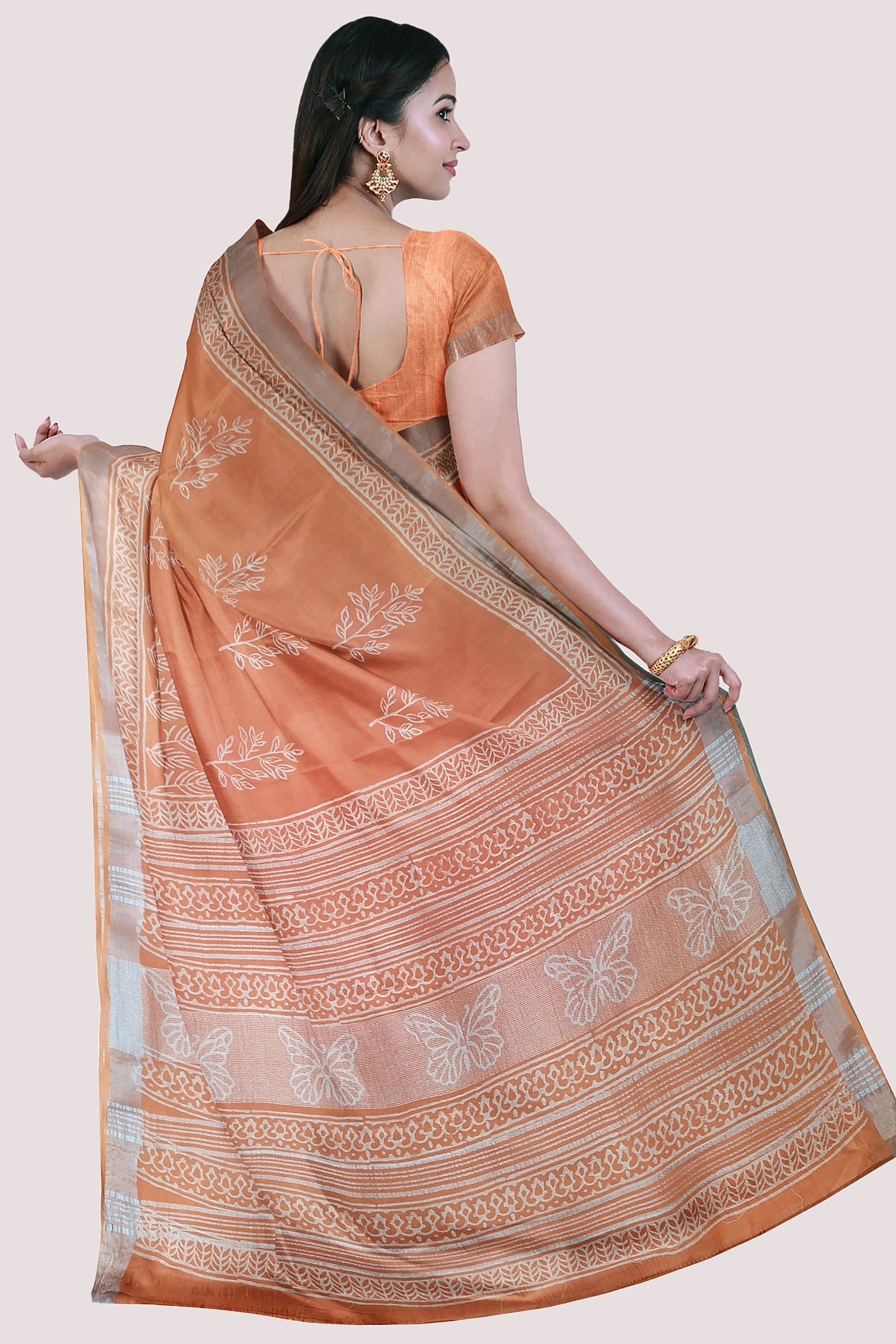 vaagmi world handblock printed linen cotton saree