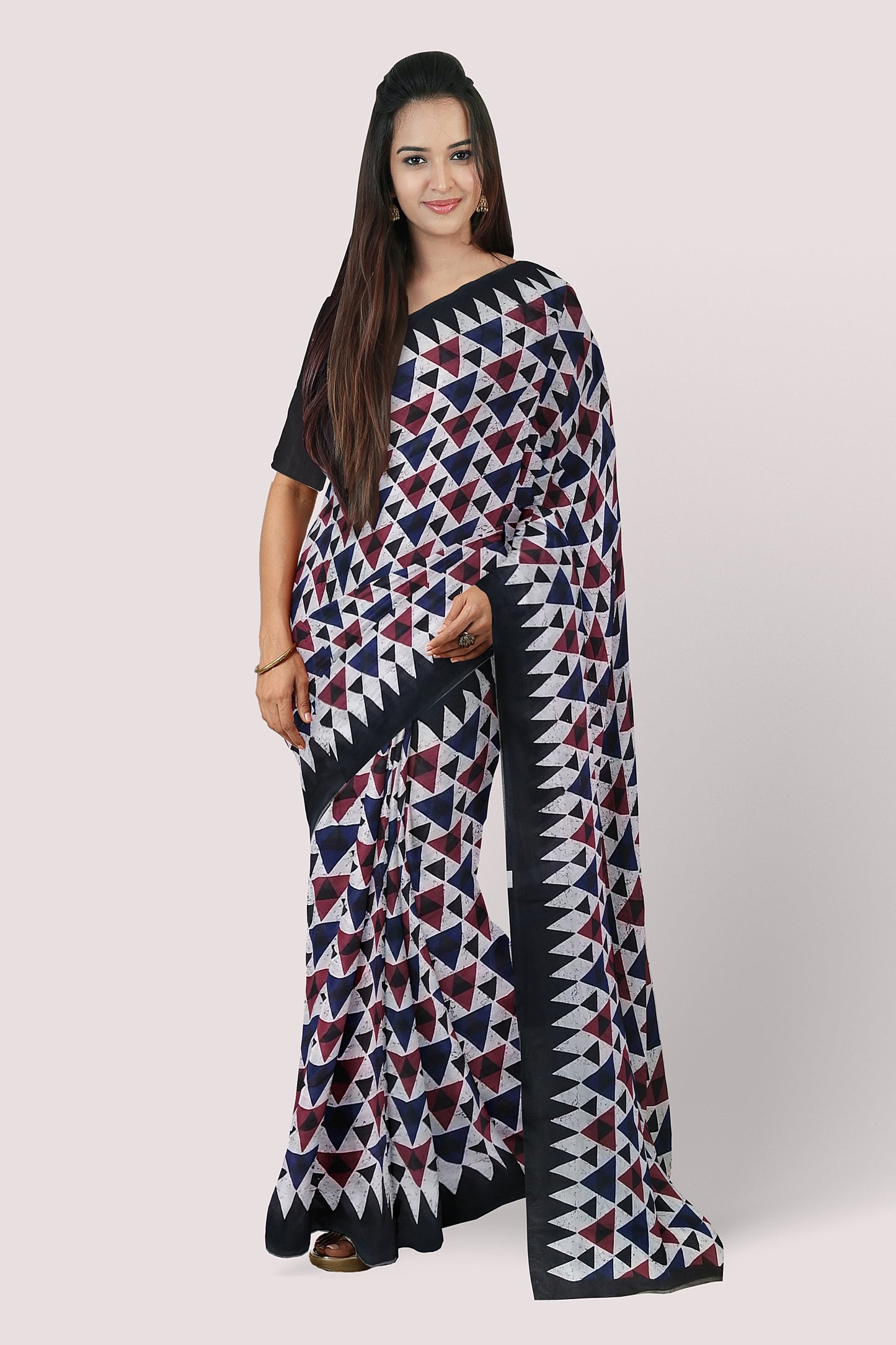 VAAGMI WORLD Handblock Print Mul Cotton Saree