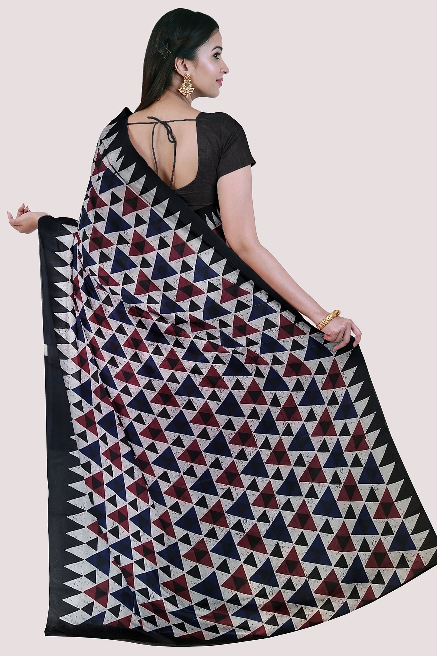 VAAGMI WORLD Handblock Print Mul Cotton Saree