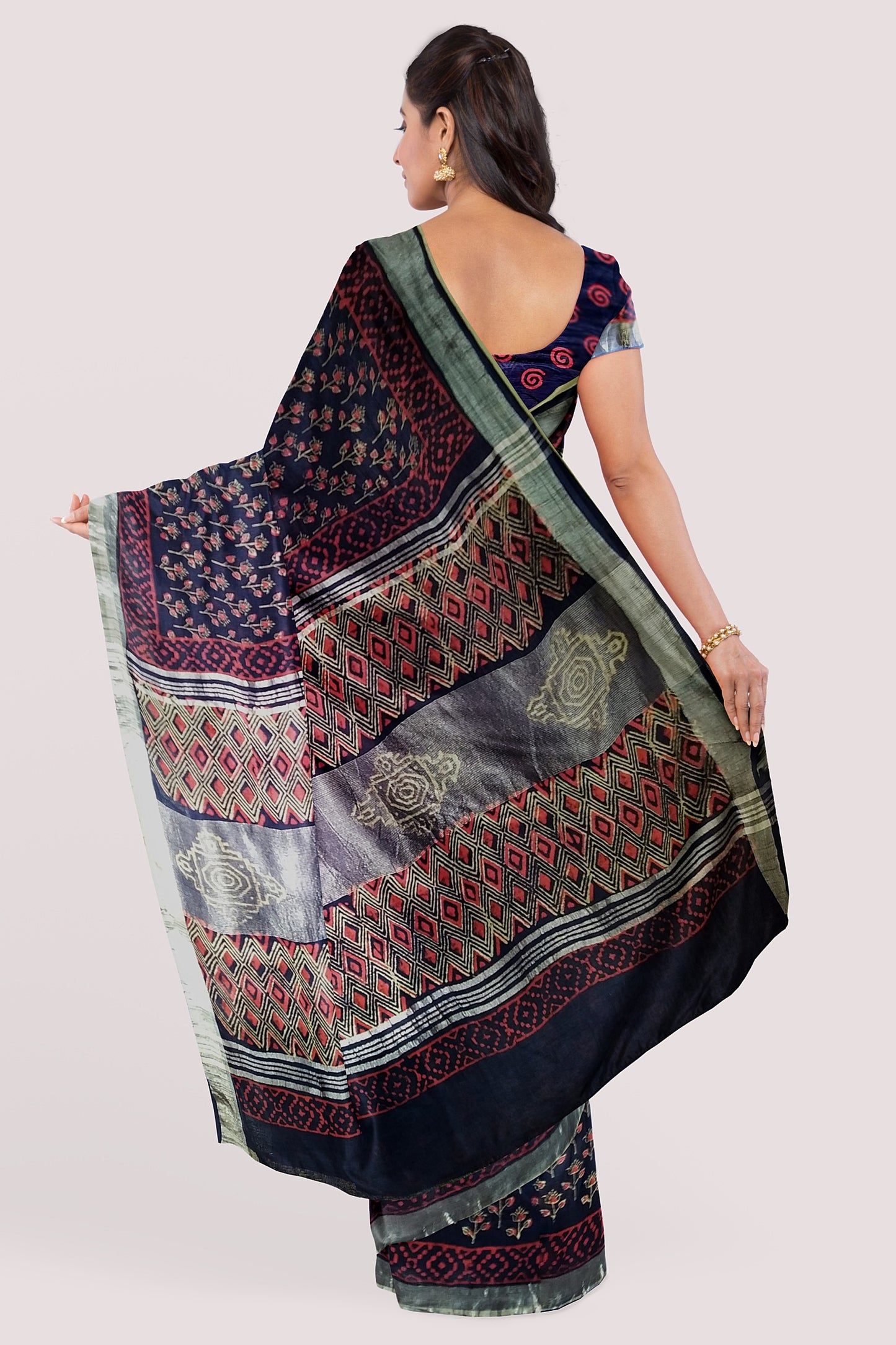 Vaagmi World Handblock Linen Cotton Saree