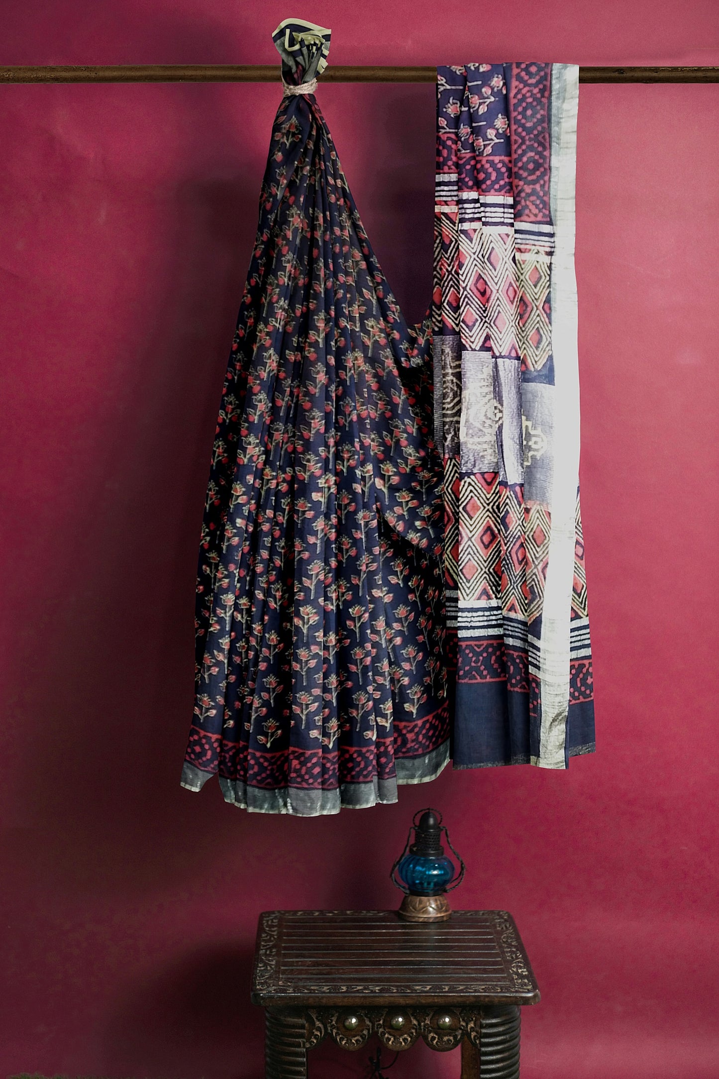 Vaagmi World Handblock Linen Cotton Saree