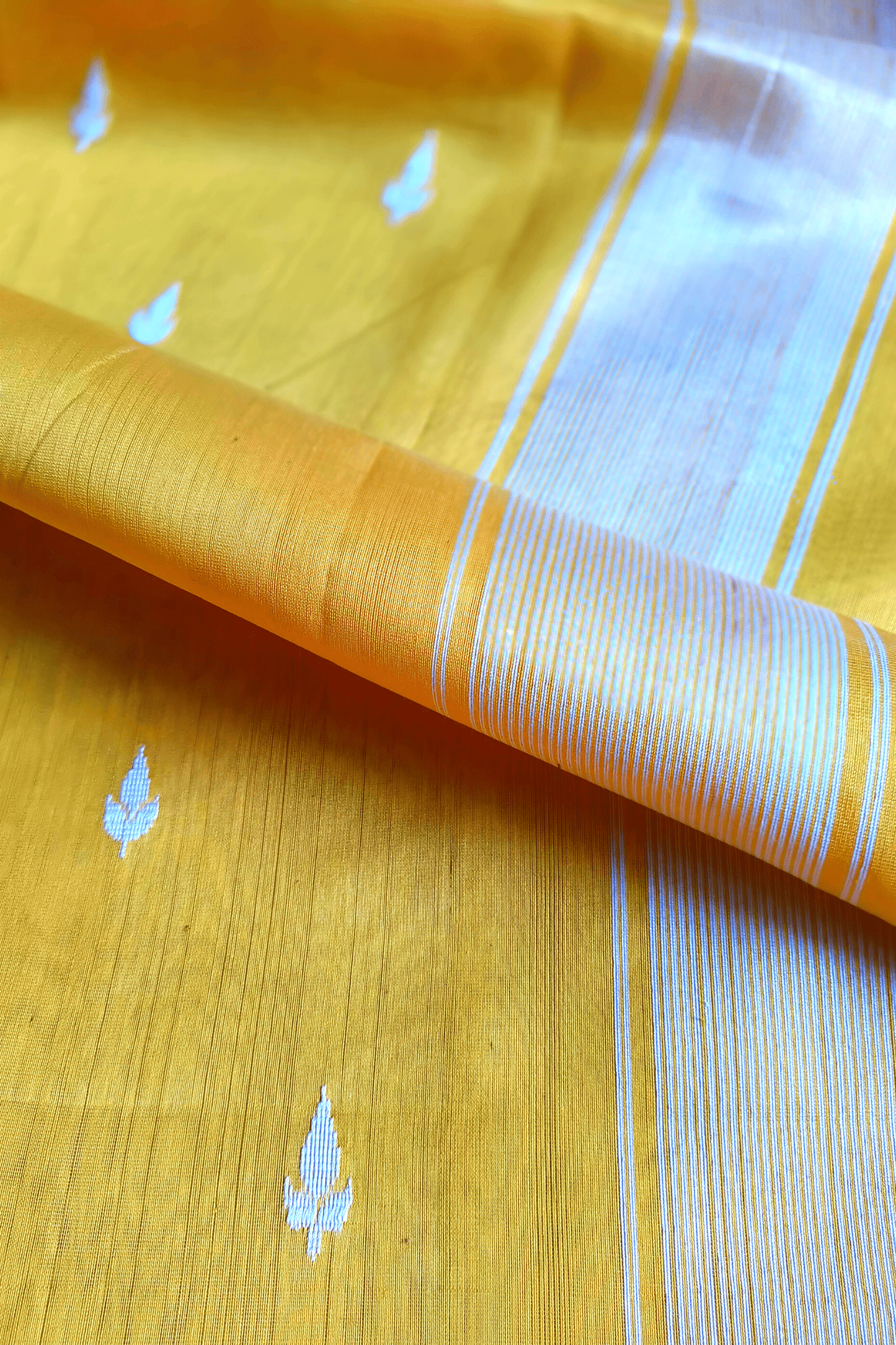 Yellow Handloom Maheshwari Saree With Cotton Motifs
