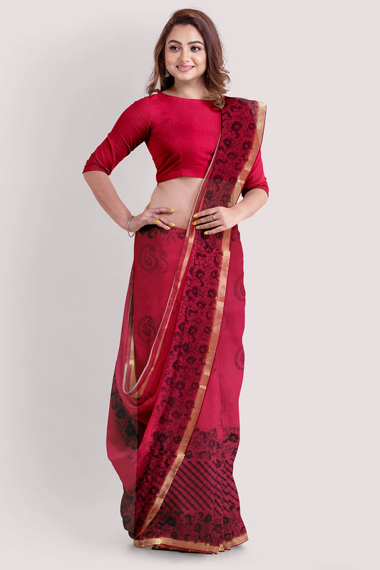 TANIMA Cotton Kota Doria Blockprint Saree