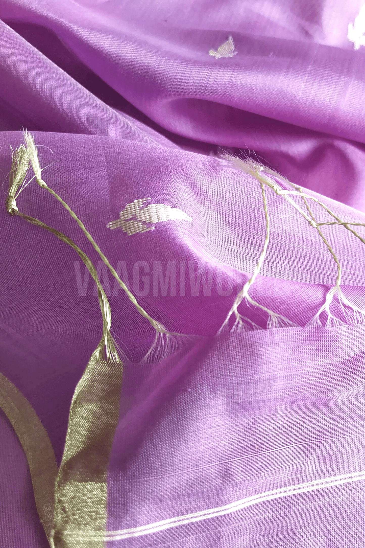 Vaagmi Exclusive Lavender Maheshwari Silk Cotton Saree With Cotton Motifs