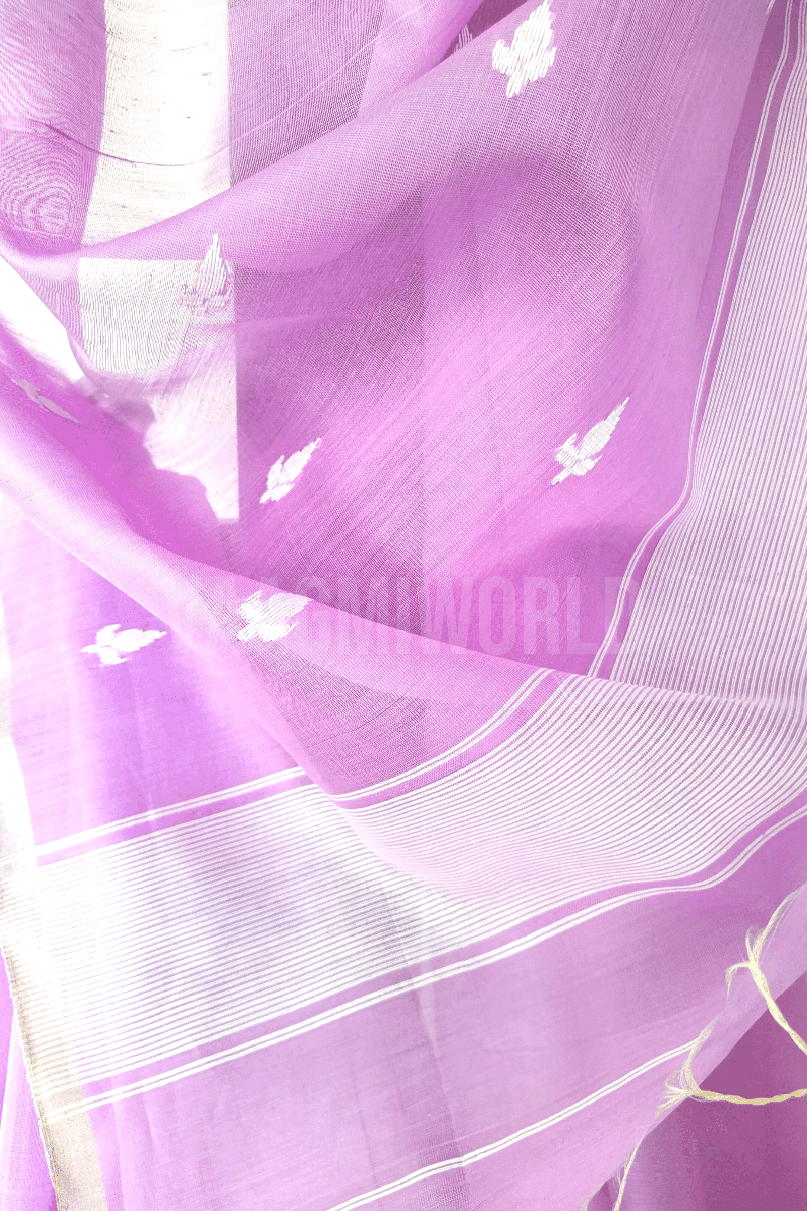 Vaagmi Exclusive Lavender Maheshwari Silk Cotton Saree With Cotton Motifs