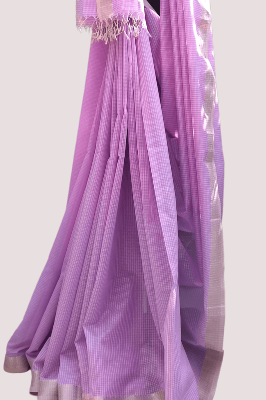 Vaagmi Exclusive Lavender Silk Cotton Maheshwari Saree with Kota Checks