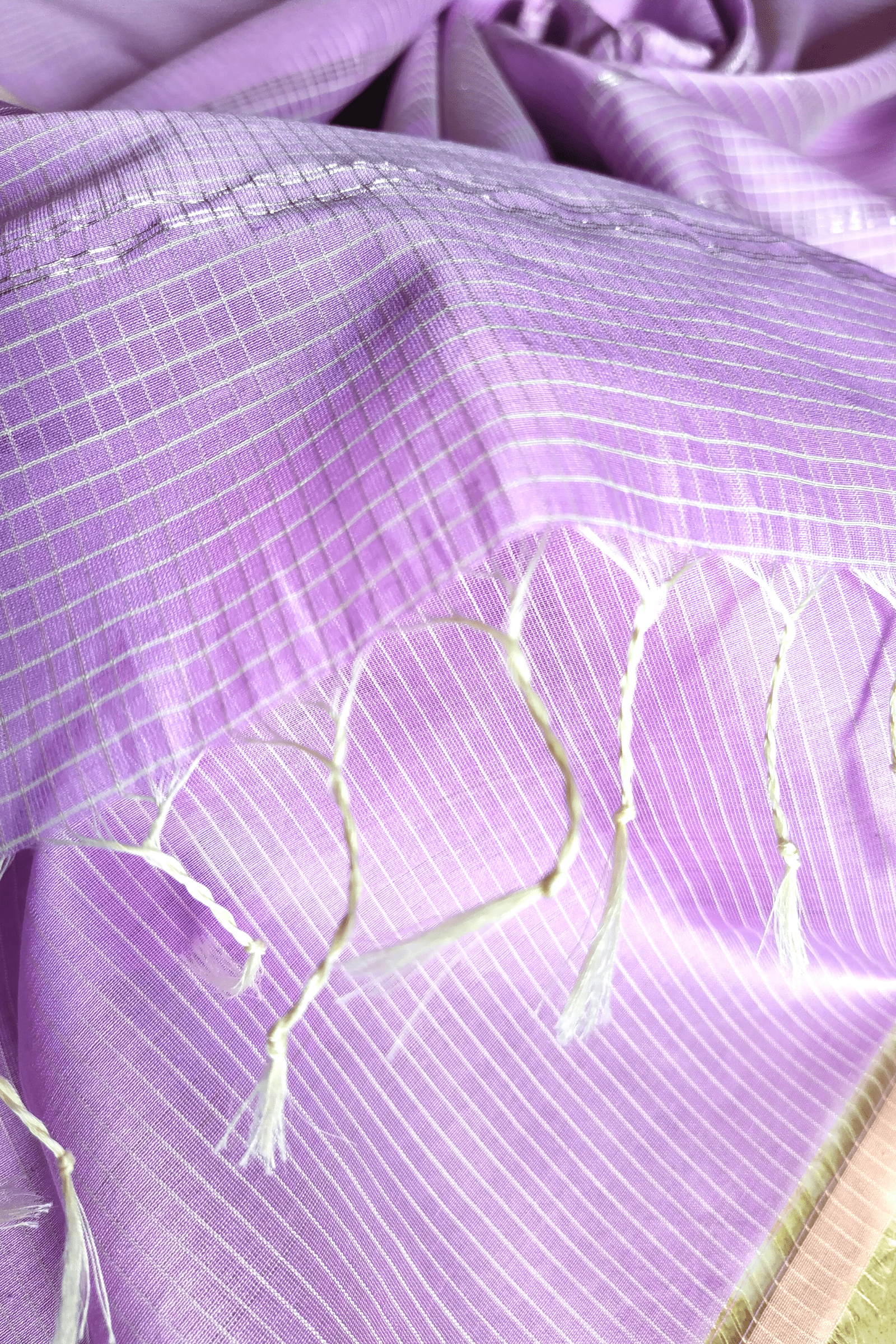 Vaagmi Exclusive Lavender Silk Cotton Maheshwari Saree with Kota Checks