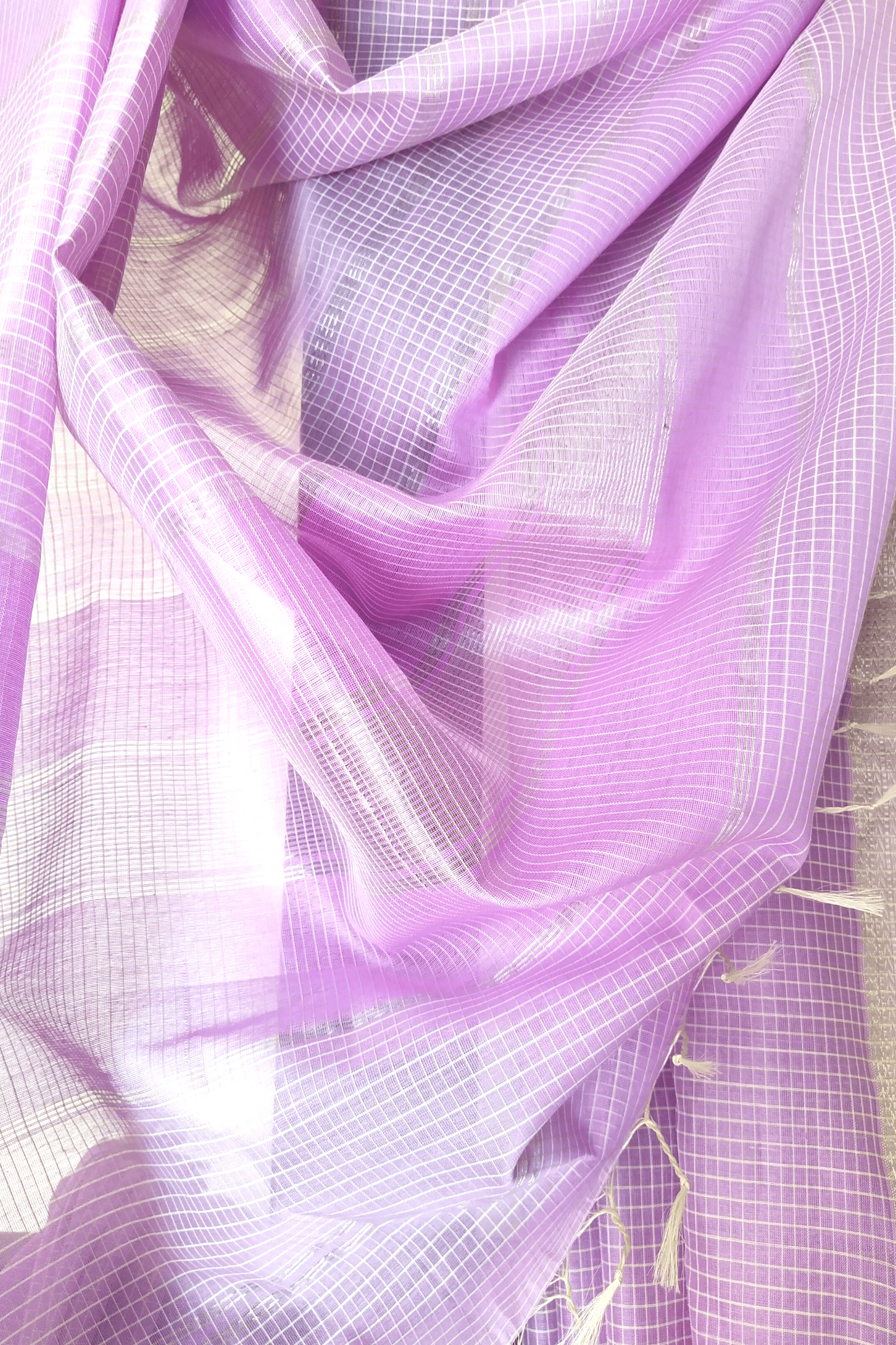 Vaagmi Exclusive Lavender Silk Cotton Maheshwari Saree with Kota Checks