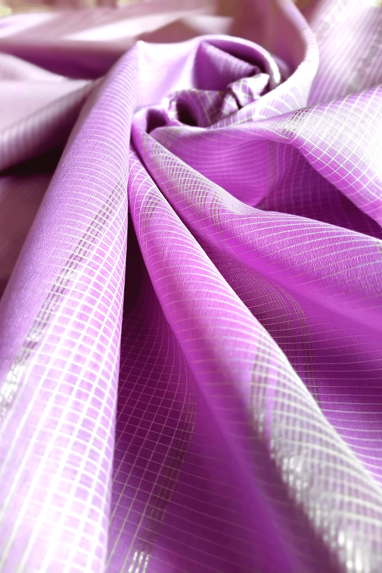 Vaagmi Exclusive Lavender Silk Cotton Maheshwari Saree with Kota Checks