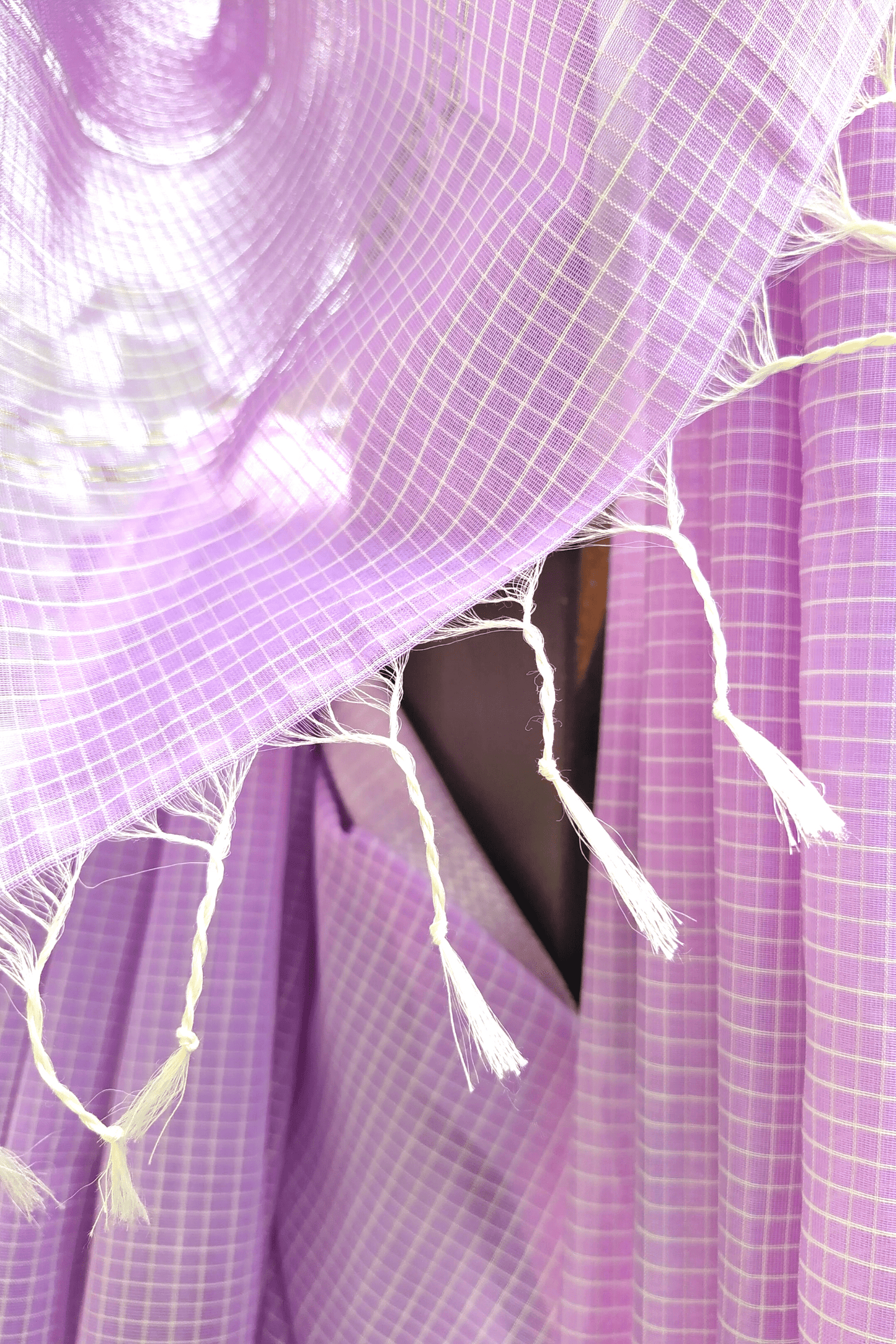 Vaagmi Exclusive Lavender Silk Cotton Maheshwari Saree with Kota Checks