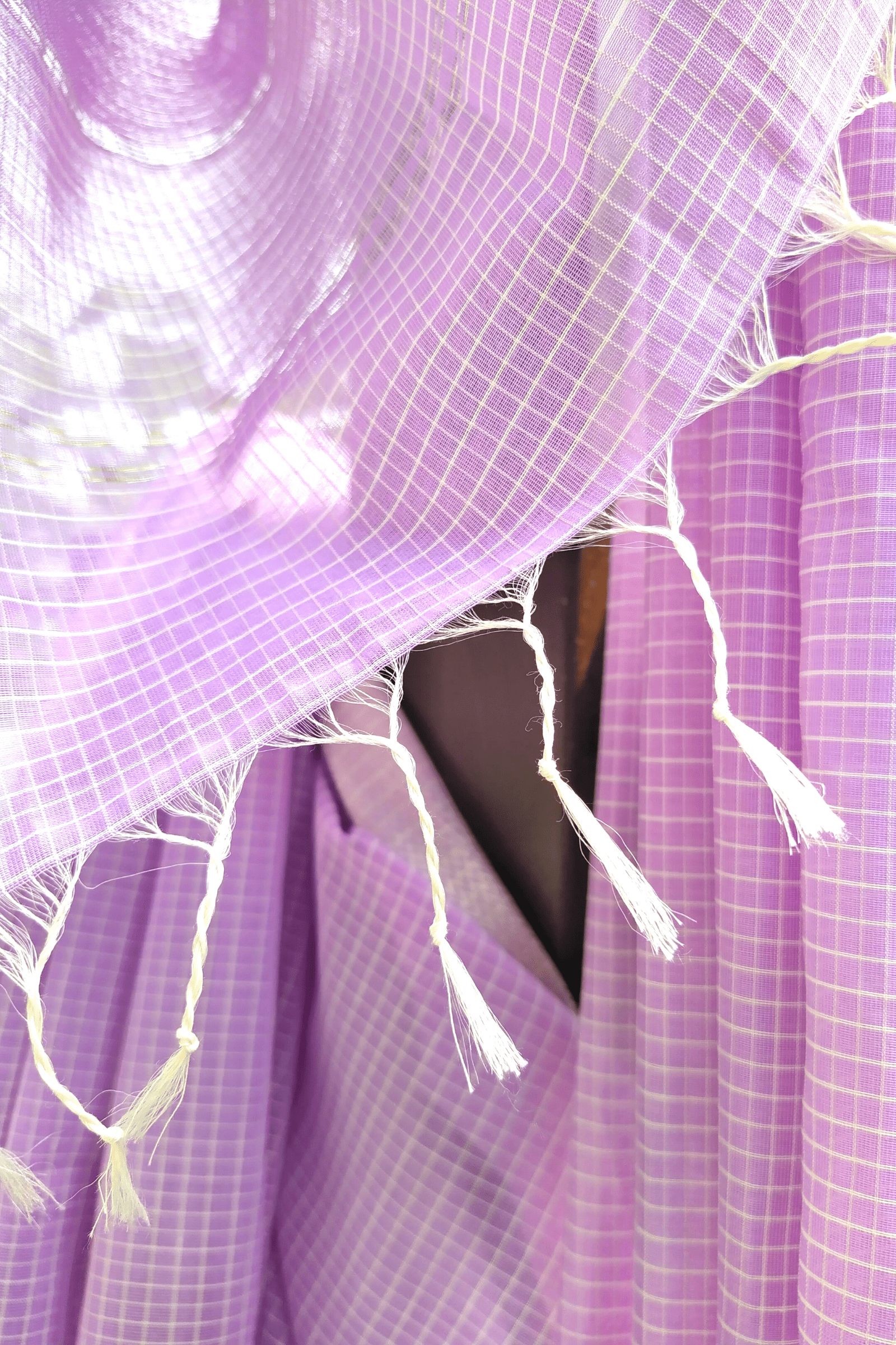 Vaagmi Exclusive Lavender Silk Cotton Maheshwari Saree with Kota Checks