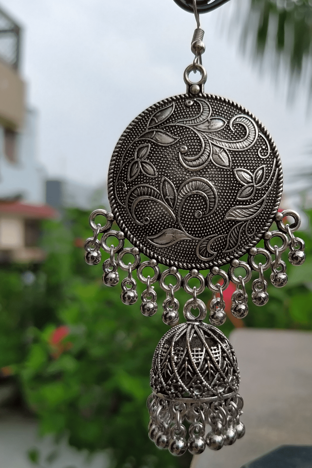 Sagarika Silver Oxidized Jhumka