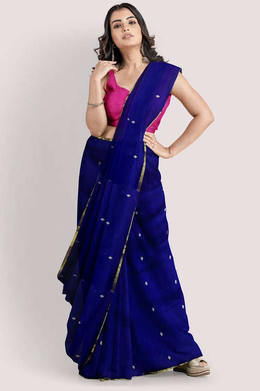 Vaagmi Exclusive Blue And Magenta Silk Cotton Maheshwari Saree