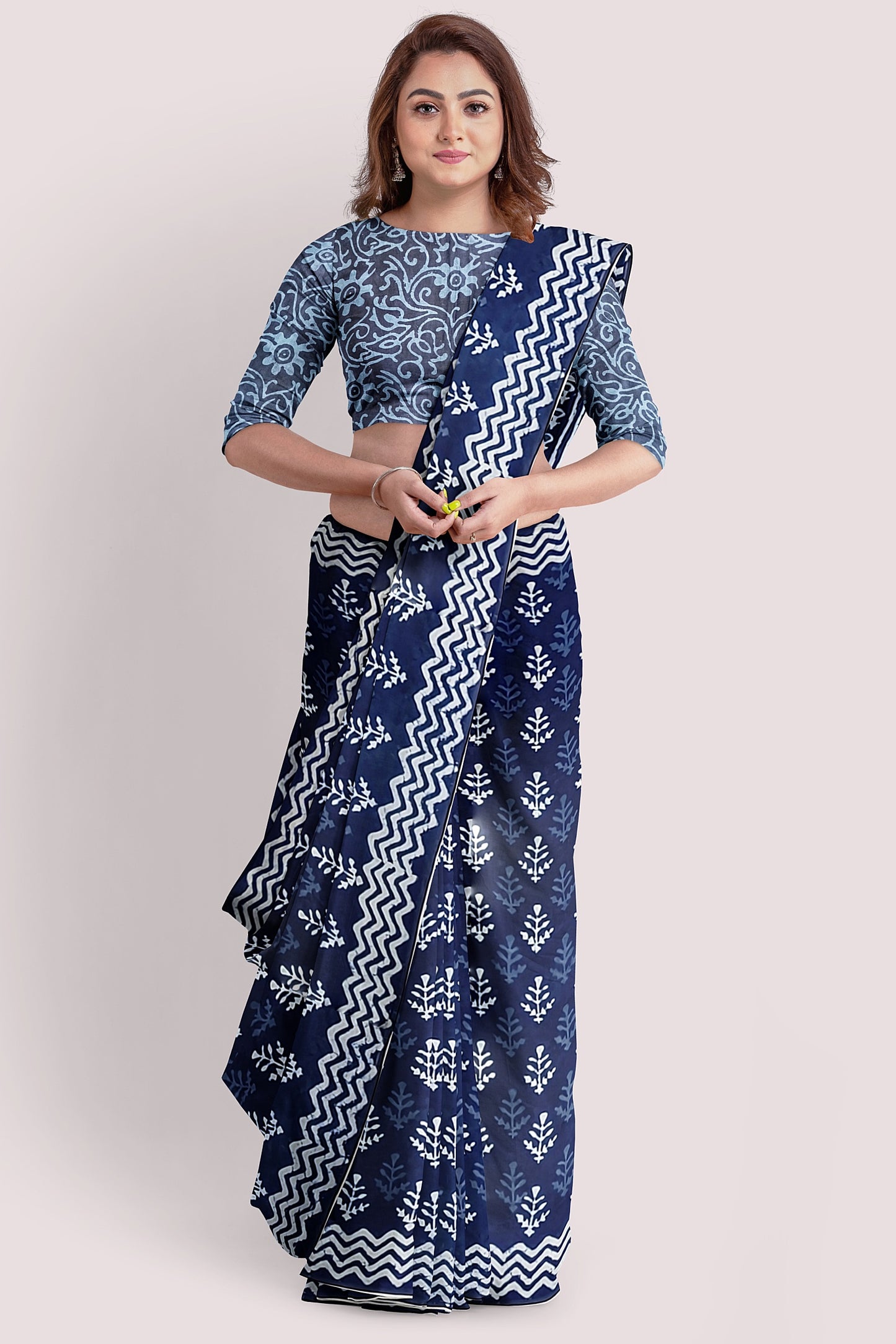 MEDHASVI Block Printed Mul Cotton Saree