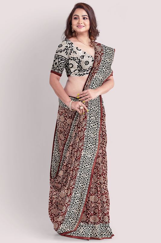 VRUSHTI Block Printed Mul Cotton Saree