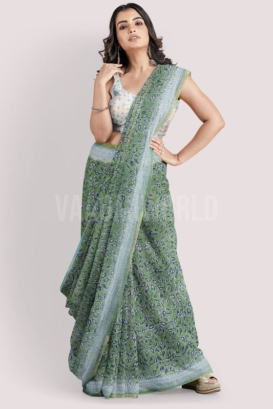 Green Valley HandblockPrinted Kota Doria Saree