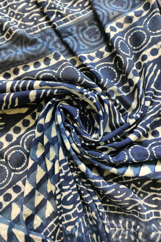 INDIGO HERRINGBONE Block Printed Mul Cotton Saree