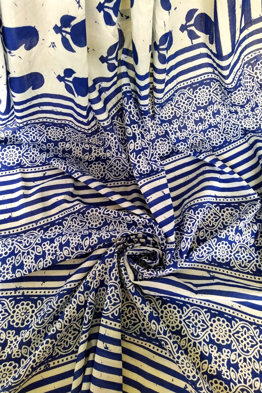 INDIGO Block Printed Mul Cotton Saree