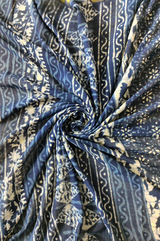 INDIGO SPARKLING STARS Block Printed Mul Cotton Saree