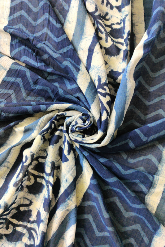 INDIGO WAVES Block Printed Mul Cotton Saree