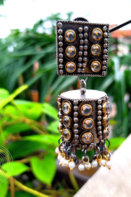 HAMSA Silver Oxidized Jhumka