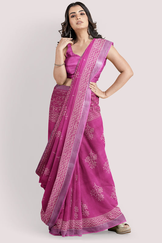 vaagmi world handblock printed linen cotton saree