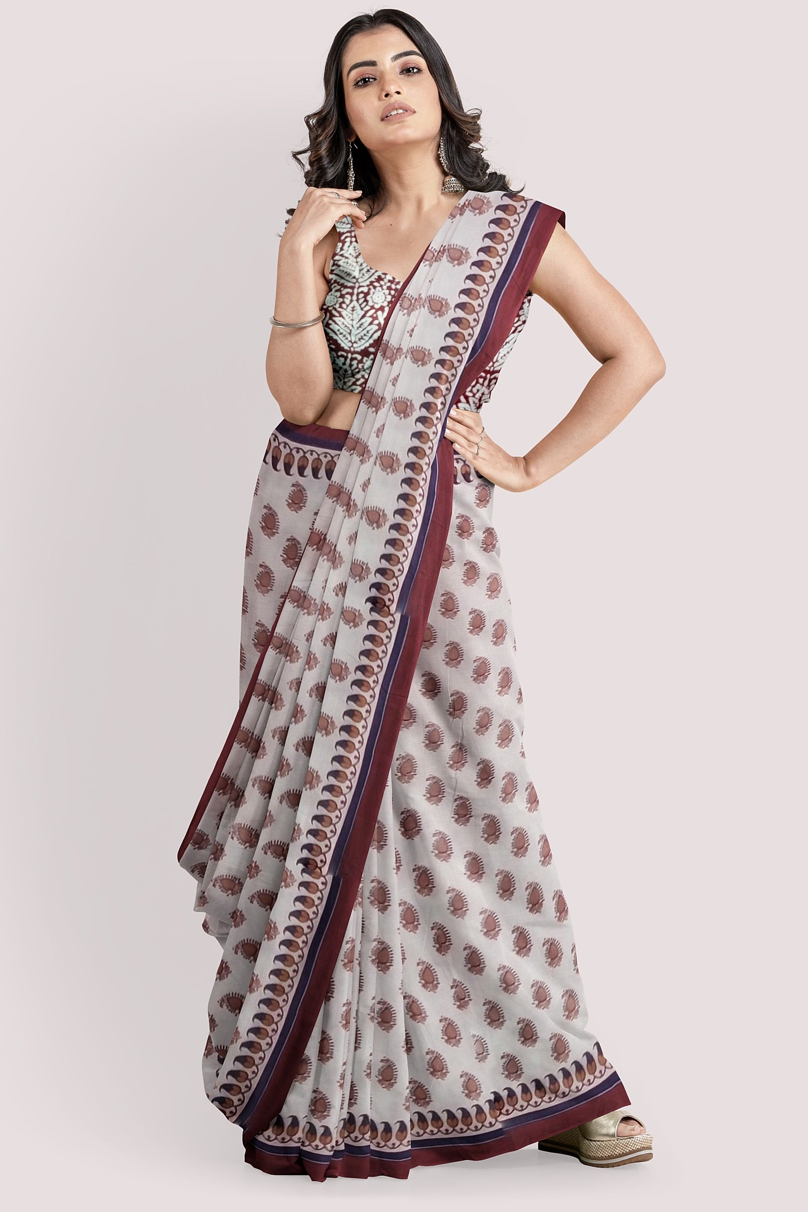 VAAGMI WORLD HANDBLOCK PRINTED MUL COTTON SAREE