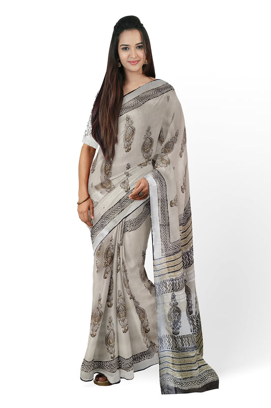 VAAGMI WORLD LINE COTTON THE CONCH HANDBLOCK PRINT SAREE