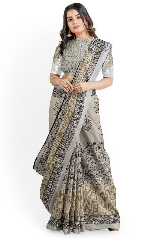 VAAGMI WORLD LINE COTTON KUTUMB HANDBLOCK PRINT SAREE