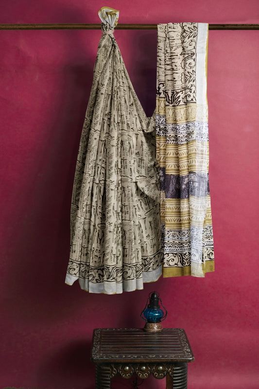 VAAGMI WORLD LINE COTTON THE TRIBE HANDBLOCK PRINT SAREE