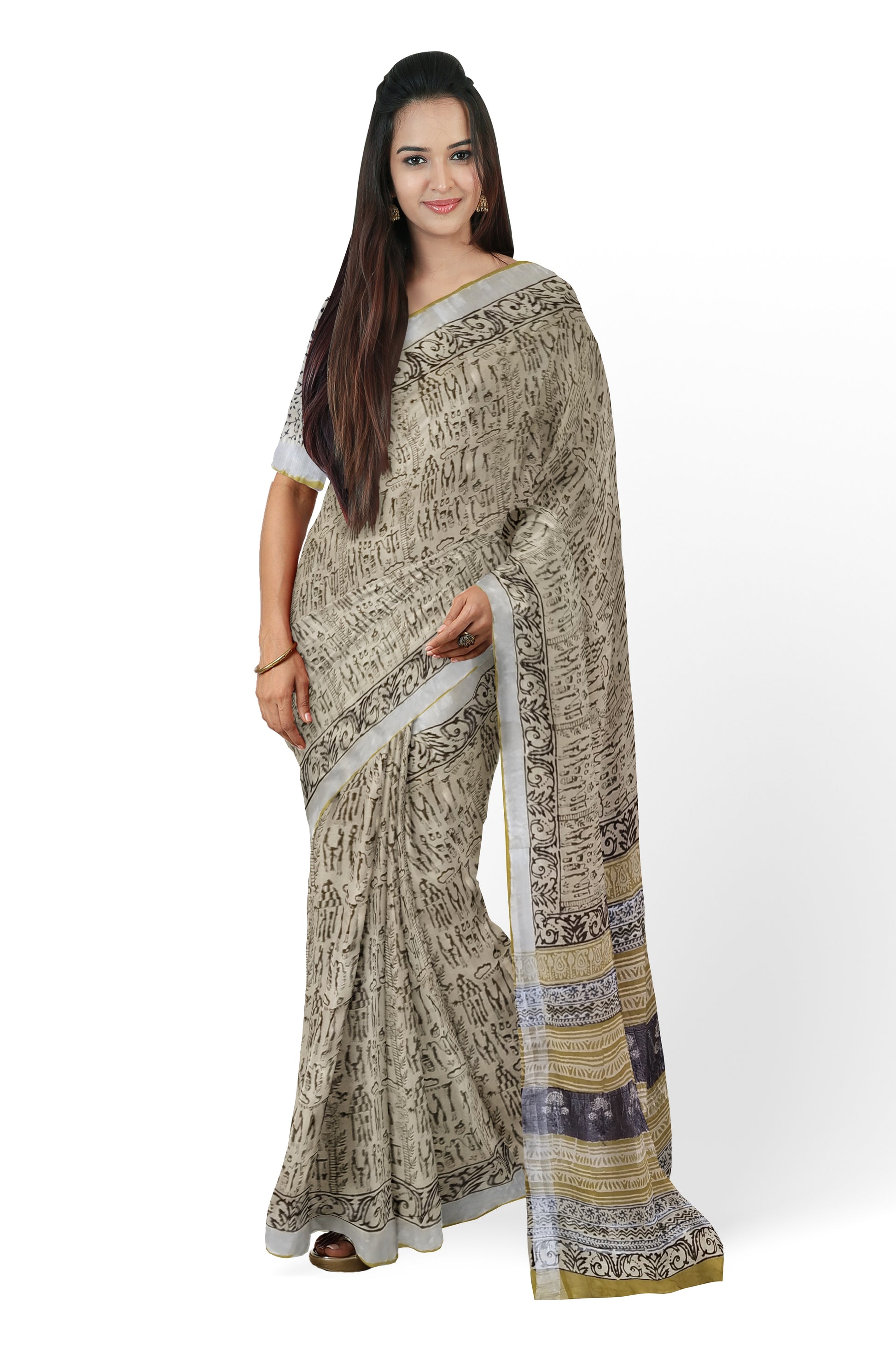 VAAGMI WORLD LINE COTTON THE TRIBE HANDBLOCK PRINT SAREE